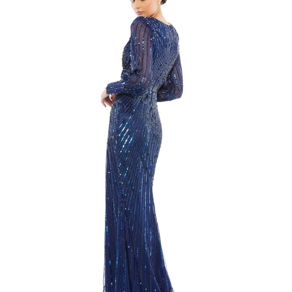 Mac Duggal 5501 NWT SEQUINED WRAP OVER BISHOP SLEEVE GOWN - Picture 3 of 12